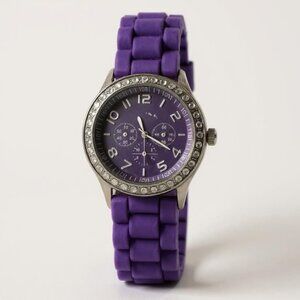 Purple Women's Darice Watch Silver Tone With Rhinestones - Quartz Movement & Sil